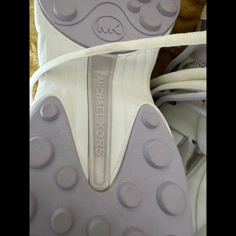 Michael Kors Women High Top Wedge Sneakers Shoes White/Silver/Lavender Sz 8.5M - Picture 6 of 6